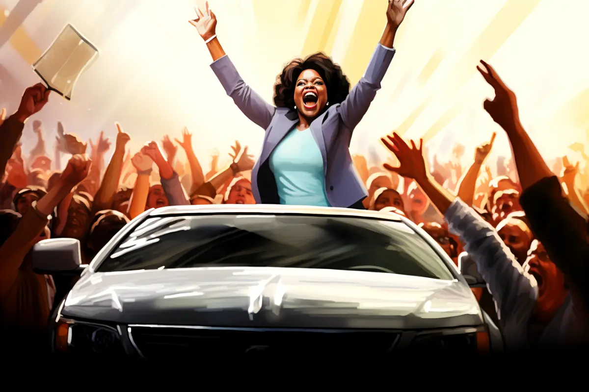 Oprah winfrey gives away 300 new cars.